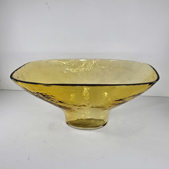 Vintage Pebbled Glass Bowl Large Decorative Pedestal Bubble Recycled Amber MCM - Picture 11 of 11